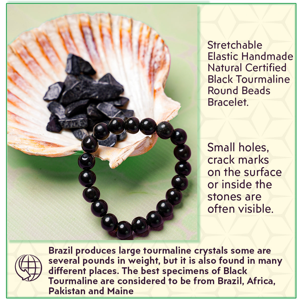 Black Tourmaline Round Beads Bracelet